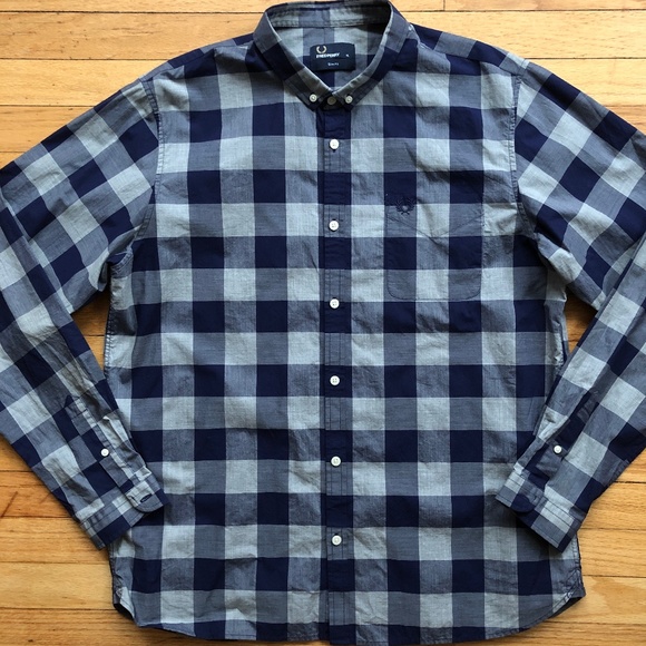 Fred Perry Other - FRED PERRY Bold Gingham Chambray Blue Shirt XL